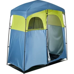 VEVOR Camping Shower Tent, 2-Room Portable Privacy Tent Changing Room with Shower Bag, Ground Stakes, Ropes, Carry Bag, and Support Poles, 150D Oxford Fabric with Silver Coating, for Camping, Fishing