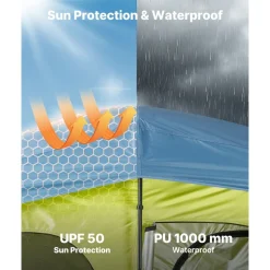 VEVOR Camping Shower Tent, 2-Room Portable Privacy Tent Changing Room with Shower Bag, Ground Stakes, Ropes, Carry Bag, and Support Poles, 150D Oxford Fabric with Silver Coating, for Camping, Fishing