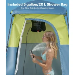 VEVOR Camping Shower Tent, 1 Room, Portable Privacy Tent Changing Room with Shower Bag, Ground Stakes, Ropes, Carry Bag, and Support Poles, 150D Oxford Fabric with Silver Coating, for Camping, Fishing