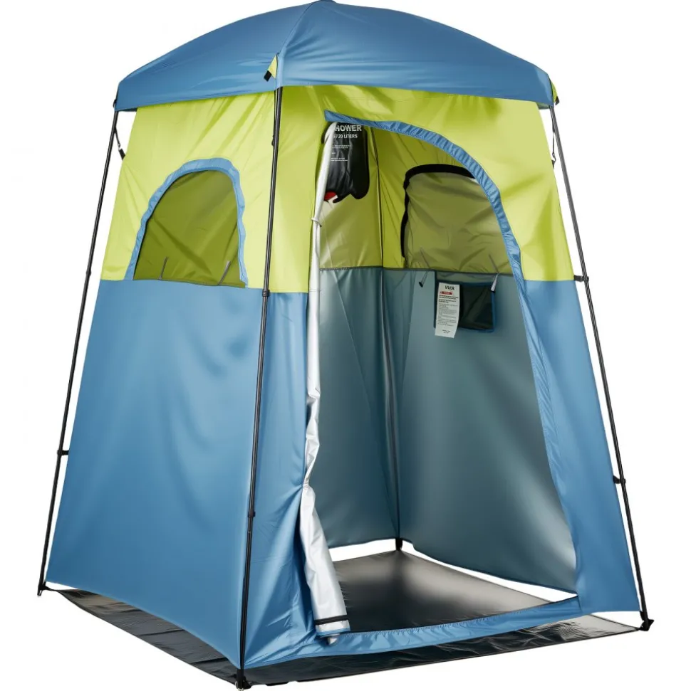 VEVOR Camping Shower Tent, 1 Room, Portable Privacy Tent Changing Room with Shower Bag, Ground Stakes, Ropes, Carry Bag, and Support Poles, 150D Oxford Fabric with Silver Coating, for Camping, Fishing