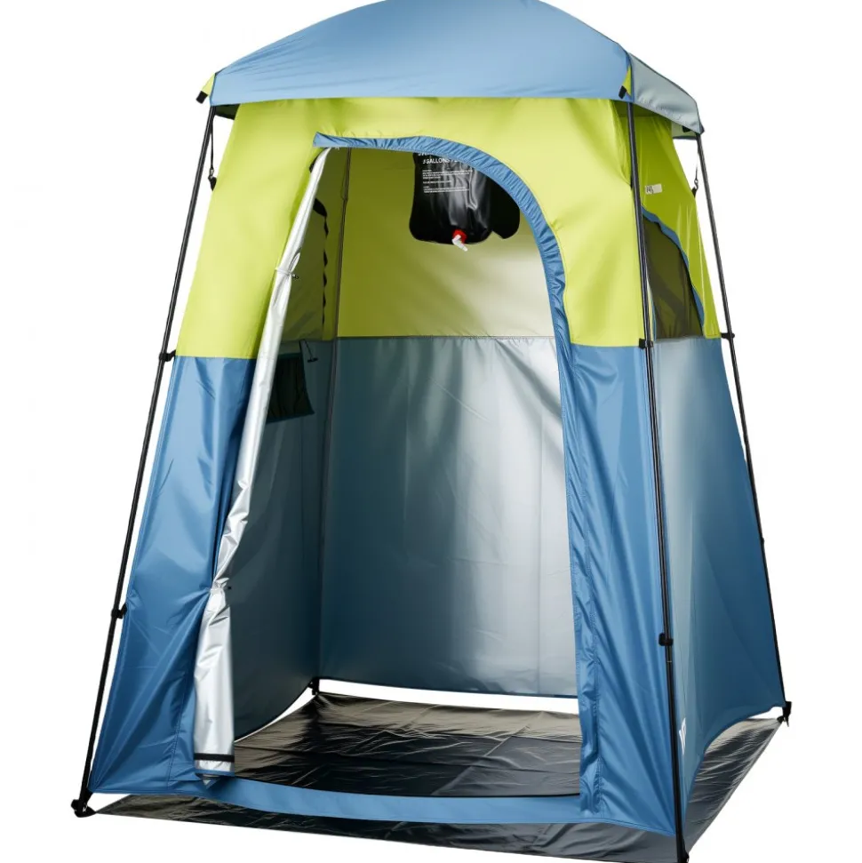 VEVOR Camping Shower Tent, 1 Room, Portable Privacy Tent Changing Room with Shower Bag, Ground Stakes, Ropes, Carry Bag, and Support Poles, 150D Oxford Fabric with Silver Coating, for Camping, Fishing