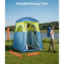 VEVOR Camping Shower Tent, 1 Room, Portable Privacy Tent Changing Room with Shower Bag, Ground Stakes, Ropes, Carry Bag, and Support Poles, 150D Oxford Fabric with Silver Coating, for Camping, Fishing