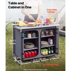 VEVOR Camping Storage Cabinet, Outdoor Portable Aluminum Lightweight Table, Quick Set-up Compact Kitchen Cook Station, with 6 Shelves and Carry Bag, for Picnic, BBQ, Party, Camping, RV Traveling