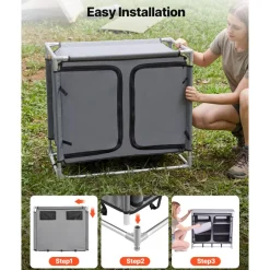 VEVOR Camping Storage Cabinet, Outdoor Portable Aluminum Lightweight Table, Quick Set-up Compact Kitchen Cook Station, with 6 Shelves and Carry Bag, for Picnic, BBQ, Party, Camping, RV Traveling