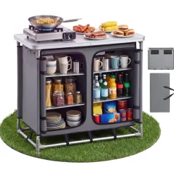 VEVOR Camping Storage Cabinet, Outdoor Portable Aluminum Lightweight Table, Quick Set-up Compact Kitchen Cook Station, with 6 Shelves and Carry Bag, for Picnic, BBQ, Party, Camping, RV Traveling