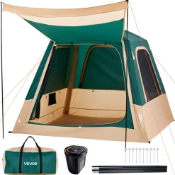 VEVOR Camping Tent, 4 Person Inflatable Cabin Tent with Rechargeable Pump, TPU Air Tube & 5 Large Mesh Windows, Portable Easy Setup Waterproof with Carry Bag for Family Outdoor Camping & Hiking, Green