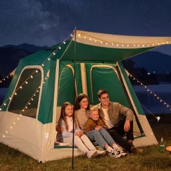 VEVOR Camping Tent, 4 Person Inflatable Cabin Tent with Rechargeable Pump, TPU Air Tube & 5 Large Mesh Windows, Portable Easy Setup Waterproof with Carry Bag for Family Outdoor Camping & Hiking, Green
