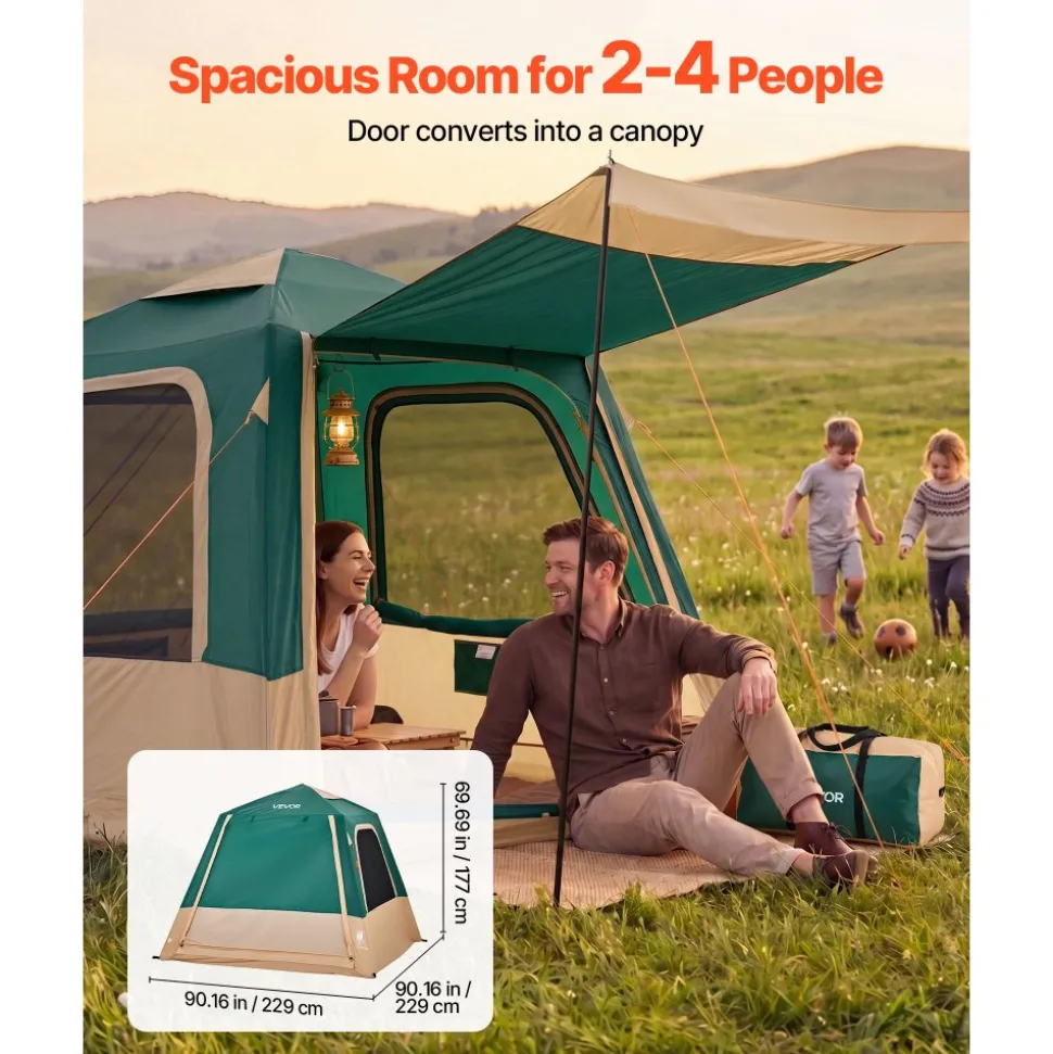 VEVOR Camping Tent, 4 Person Inflatable Cabin Tent with Rechargeable Pump, TPU Air Tube & 5 Large Mesh Windows, Portable Easy Setup Waterproof with Carry Bag for Family Outdoor Camping & Hiking, Green