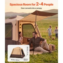 VEVOR Camping Tent, 4 Person Inflatable Cabin Tent with Rechargeable Pump, TPU Air Tube & 5 Large Mesh Windows, Portable Easy Setup Waterproof with Carry Bag for Family Outdoor Camping & Hiking, Beige