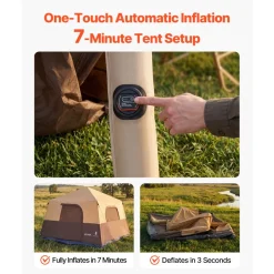 VEVOR Camping Tent, 8 Person Inflatable Cabin Tent with Rechargeable Pump, TPU Air Tube & 4 Large Mesh Windows, Portable Easy Setup Waterproof with Carry Bag for Family Outdoor Camping & Hiking, Beige