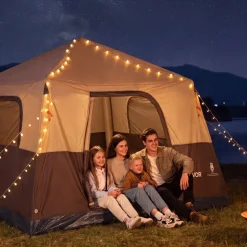 VEVOR Camping Tent, 6 Person Inflatable Cabin Tent with Rechargeable Pump, TPU Air Tube & 4 Large Mesh Windows, Portable Easy Setup Waterproof with Carry Bag for Family Outdoor Camping & Hiking, Beige
