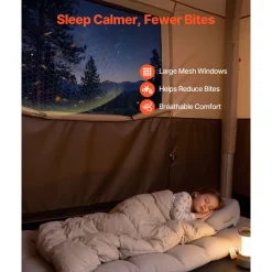 VEVOR Camping Tent, 6 Person Inflatable Cabin Tent with Rechargeable Pump, TPU Air Tube & 4 Large Mesh Windows, Portable Easy Setup Waterproof with Carry Bag for Family Outdoor Camping & Hiking, Beige