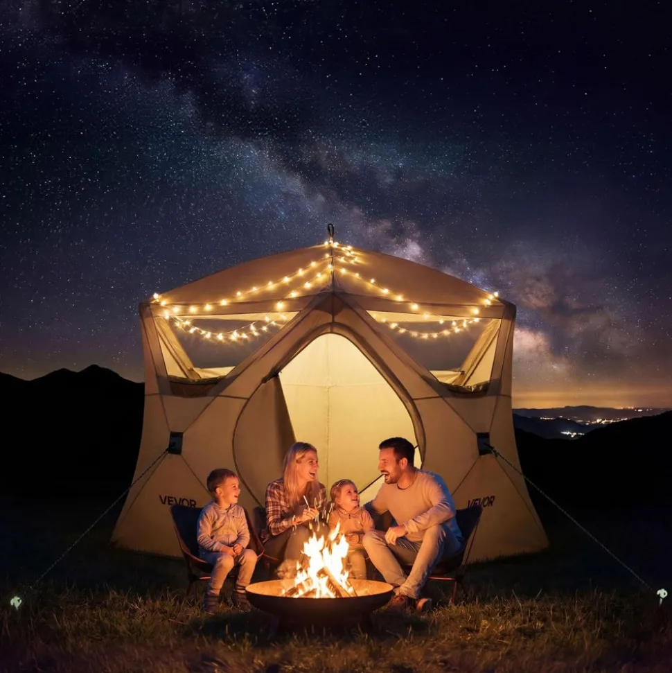 VEVOR Camping Tent, 4 Person Pop Up Instant Cabin Tent with Large Mesh Windows, 60 Seconds Easy Setup, Portable Cabin Hub Tents with Carry Bag for Family Outdoor Camping & Hiking, Upgraded Ventilation