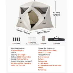 VEVOR Camping Tent, 4 Person Pop Up Instant Cabin Tent with Large Mesh Windows, 60 Seconds Easy Setup, Portable Cabin Hub Tents with Carry Bag for Family Outdoor Camping & Hiking, Upgraded Ventilation