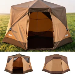 VEVOR Camping Tent, 6 Person Pop Up Instant Cabin Tent with Rainfly & Large Mesh Windows, 60 Seconds Easy Setup, Portable Waterproof Cabin Hub Tents with Carry Bag for Family Outdoor Camping & Hiking