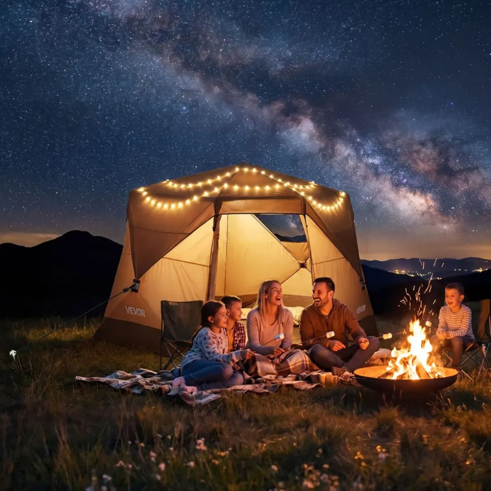 VEVOR Camping Tent, 6 Person Pop Up Instant Cabin Tent with Rainfly & Large Mesh Windows, 60 Seconds Easy Setup, Portable Waterproof Cabin Hub Tents with Carry Bag for Family Outdoor Camping & Hiking