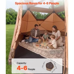 VEVOR Camping Tent, 6 Person Pop Up Instant Cabin Tent with Rainfly & Large Mesh Windows, 60 Seconds Easy Setup, Portable Waterproof Cabin Hub Tents with Carry Bag for Family Outdoor Camping & Hiking