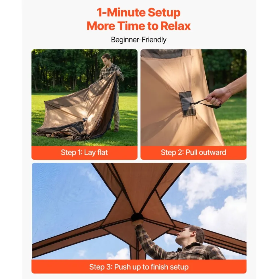 VEVOR Camping Tent, 6 Person Pop Up Instant Cabin Tent with Rainfly & Large Mesh Windows, 60 Seconds Easy Setup, Portable Waterproof Cabin Hub Tents with Carry Bag for Family Outdoor Camping & Hiking