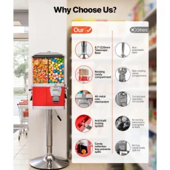 VEVOR Candy Vending Machine, Four Compartment Candy Vending Machine with Stand, Gumball & Candies Vendings Machines with Adjustable Height, Vintage Candies Dispenser for Shop, Arcade, Family Gathering