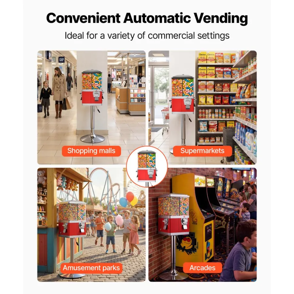VEVOR Candy Vending Machine, Four Compartment Candy Vending Machine with Stand, Gumball & Candies Vendings Machines with Adjustable Height, Vintage Candies Dispenser for Shop, Arcade, Family Gathering