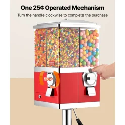 VEVOR Candy Vending Machine, Four Compartment Candy Vending Machine with Stand, Gumball & Candies Vendings Machines with Adjustable Height, Vintage Candies Dispenser for Shop, Arcade, Family Gathering