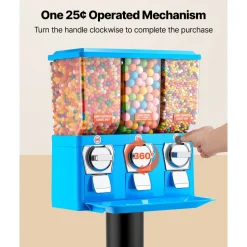 VEVOR Candy Vending Machine, Triple Compartment Candy Vending Machine with Stand, Gumball & Candies Vendings Machines with Built-In Cash Box, Detachable, Vintage Candies Dispenser for Shops, Arcades