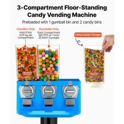 VEVOR Candy Vending Machine, Triple Compartment Candy Vending Machine with Stand, Gumball & Candies Vendings Machines with Built-In Cash Box, Detachable, Vintage Candies Dispenser for Shops, Arcades