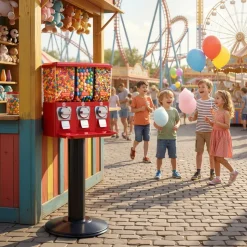 VEVOR Candy Vending Machine, Triple Compartment Candy Vending Machine with Stand, Gumball & Candies Vendings Machines with Built-In Cash Box, Detachable, Vintage Candies Dispenser for Shops, Arcades