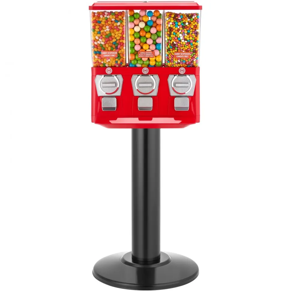 VEVOR Candy Vending Machine, Triple Compartment Candy Vending Machine with Stand, Gumball & Candies Vendings Machines with Built-In Cash Box, Detachable, Vintage Candies Dispenser for Shops, Arcades