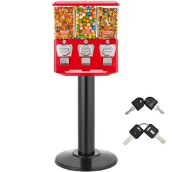 VEVOR Candy Vending Machine, Triple Compartment Candy Vending Machine with Stand, Gumball & Candies Vendings Machines with Built-In Cash Box, Detachable, Vintage Candies Dispenser for Shops, Arcades