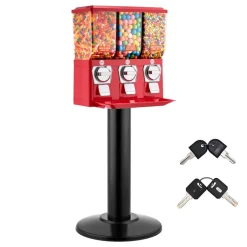VEVOR Candy Vending Machine, Triple Compartment Candy Vending Machine with Stand, Gumball & Candies Vendings Machines with Built-In Cash Box, Detachable, Vintage Candies Dispenser for Shops, Arcades