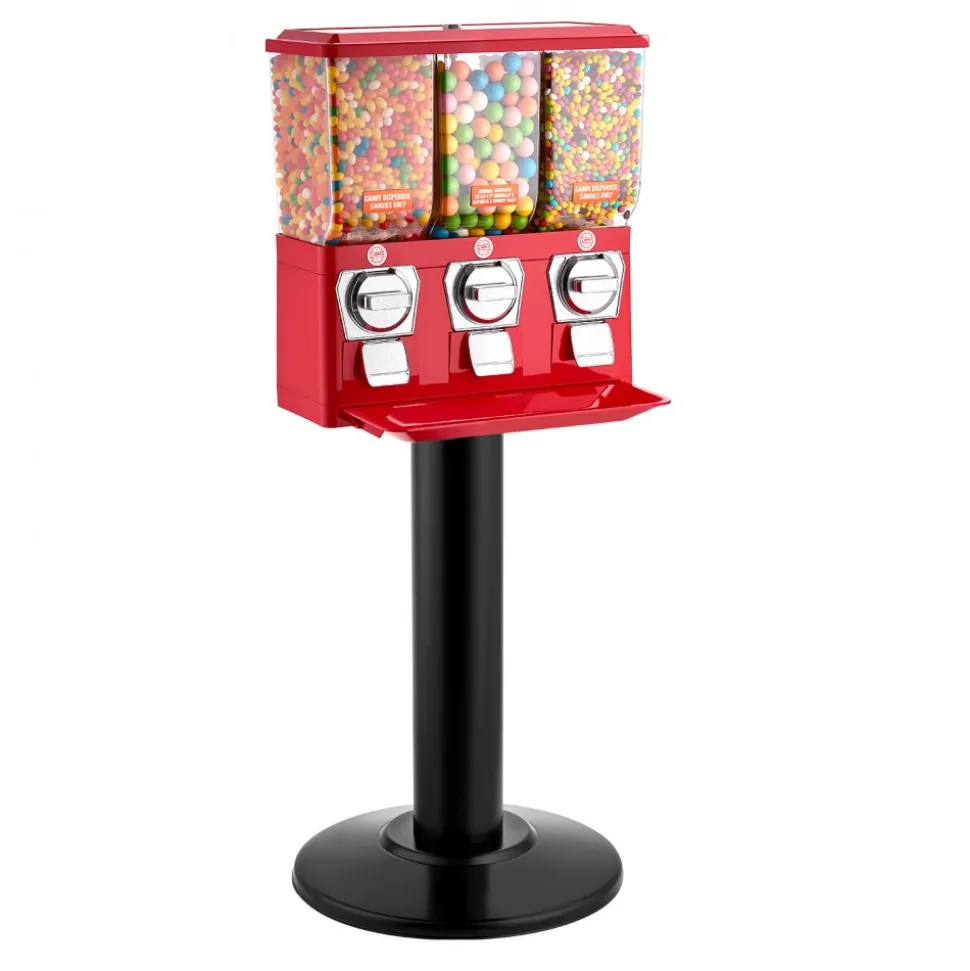 VEVOR Candy Vending Machine, Triple Compartment Candy Vending Machine with Stand, Gumball & Candies Vendings Machines with Built-In Cash Box, Detachable, Vintage Candies Dispenser for Shops, Arcades
