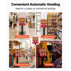 VEVOR Candy Vending Machine, Triple Compartment Candy Vending Machine with Stand, Gumball & Candies Vendings Machines with Built-In Cash Box, Detachable, Vintage Candies Dispenser for Shops, Arcades