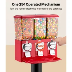 VEVOR Candy Vending Machine, Triple Compartment Candy Vending Machine with Stand, Gumball & Candies Vendings Machines with Built-In Cash Box, Detachable, Vintage Candies Dispenser for Shops, Arcades