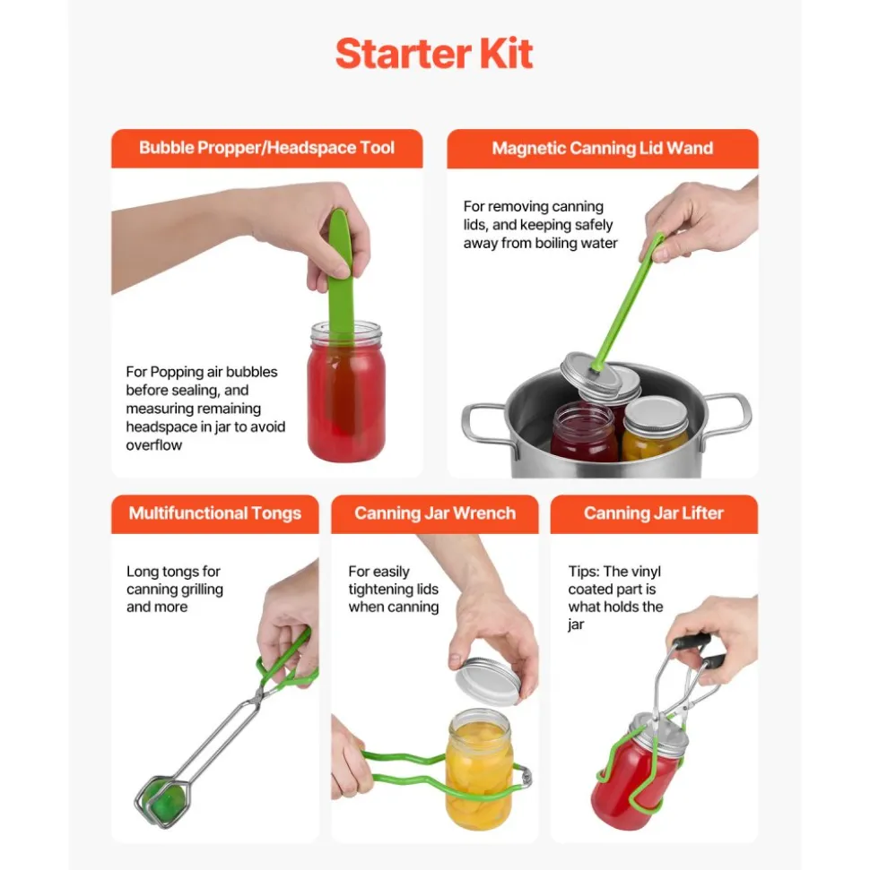 VEVOR Canning Supplies Starter Kit, 9 Pieces Stainless Steel Water Bath Canning Kit for Beginners, Canning Tools Set: Pot, Rack, Lid, Funnel, Tongs, Jar Lifter, Wrench, Magnetic Wand, Bubble Propper
