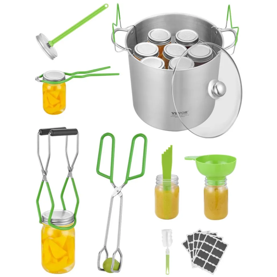VEVOR Canning Supplies Starter Kit, 9 Pieces Stainless Steel Water Bath Canning Kit for Beginners, Canning Tools Set: Pot, Rack, Lid, Funnel, Tongs, Jar Lifter, Wrench, Magnetic Wand, Bubble Propper