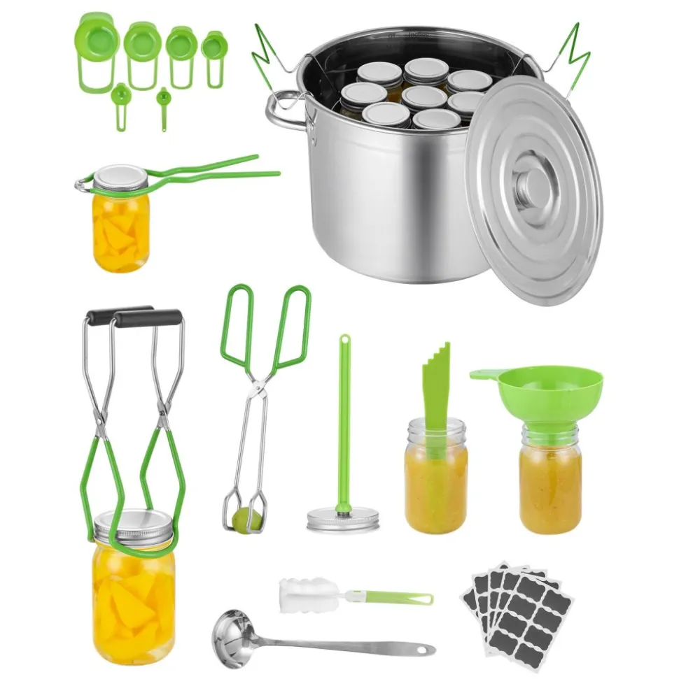 VEVOR Canning Supplies Starter Kit, 11 Pieces Stainless Steel Water Bath Canning Kit for Beginners, Canning Tools Set: Pot, Rack, Lid, Ladle, Funnel, Tongs, Jar Lifter, Wrench, Measuring Cup