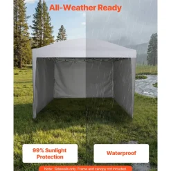 VEVOR Canopy Sidewalls, Fit for 10 x 10 ft Pop Up Canopy Tent, Tent Side Walls with Waterproof and Sunlight Protection Layer for Outdoor Event Tents, Vendor Booths, Camping (3 Sidewalls Only, White)