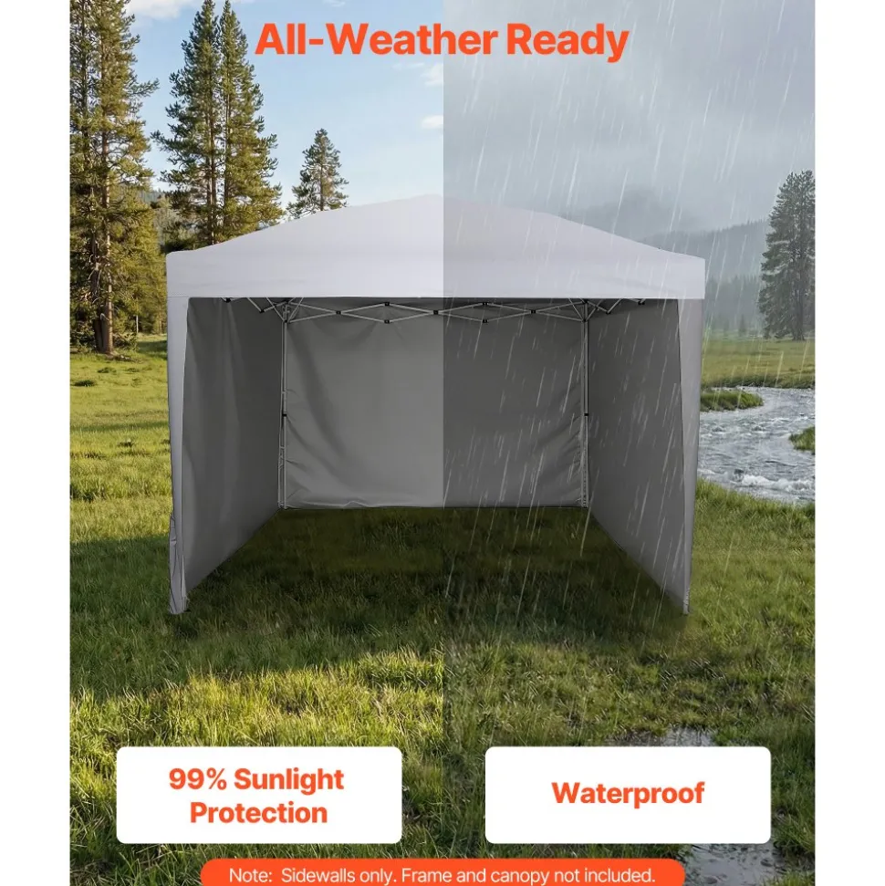 VEVOR Canopy Sidewalls, Fit for 10 x 10 ft Pop Up Canopy Tent, Tent Side Walls with Waterproof and Sunlight Protection Layer for Outdoor Event Tents, Vendor Booths, Camping (3 Sidewalls Only, White)