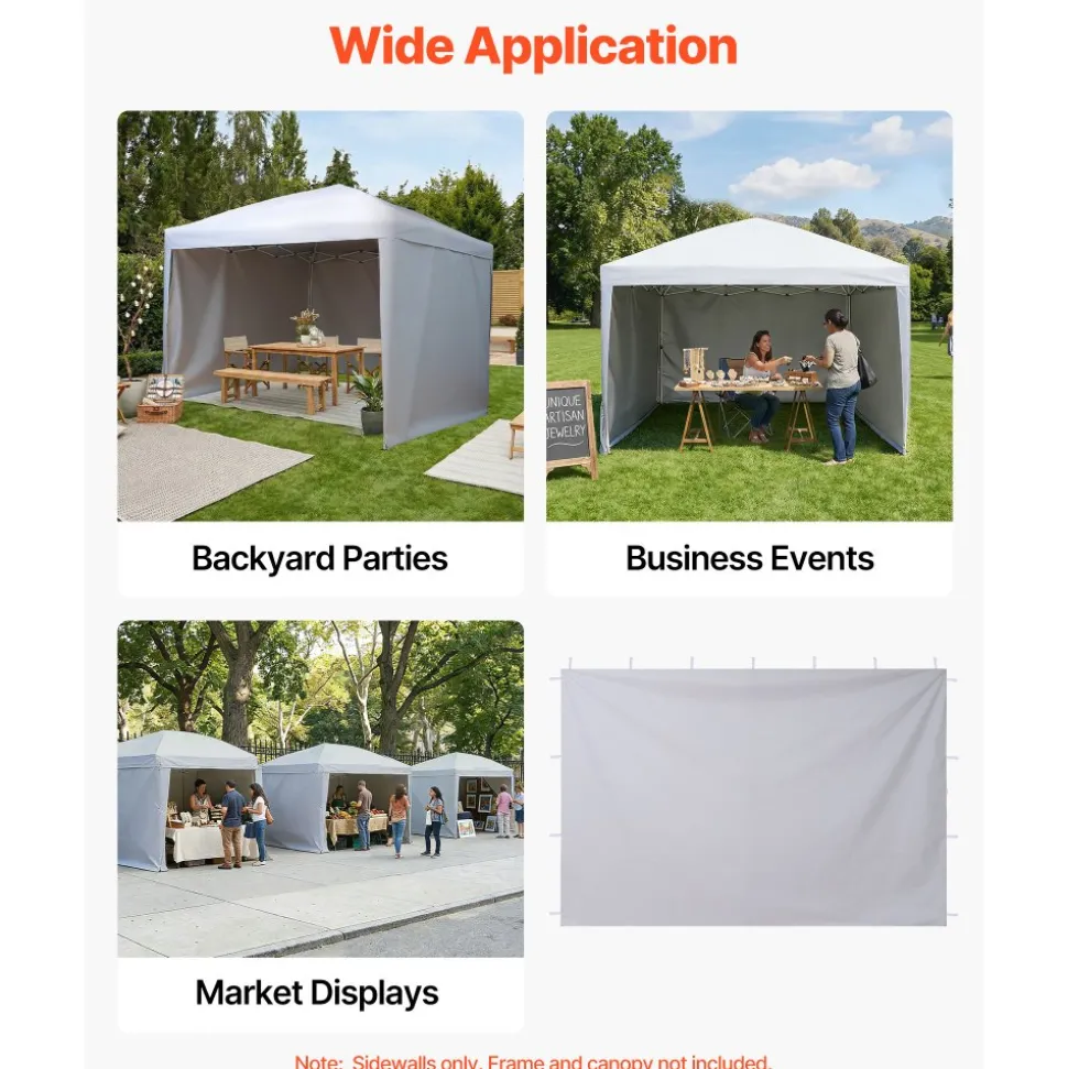 VEVOR Canopy Sidewalls, Fit for 10 x 10 ft Pop Up Canopy Tent, Tent Side Walls with Waterproof and Sunlight Protection Layer for Outdoor Event Tents, Vendor Booths, Camping (3 Sidewalls Only, White)