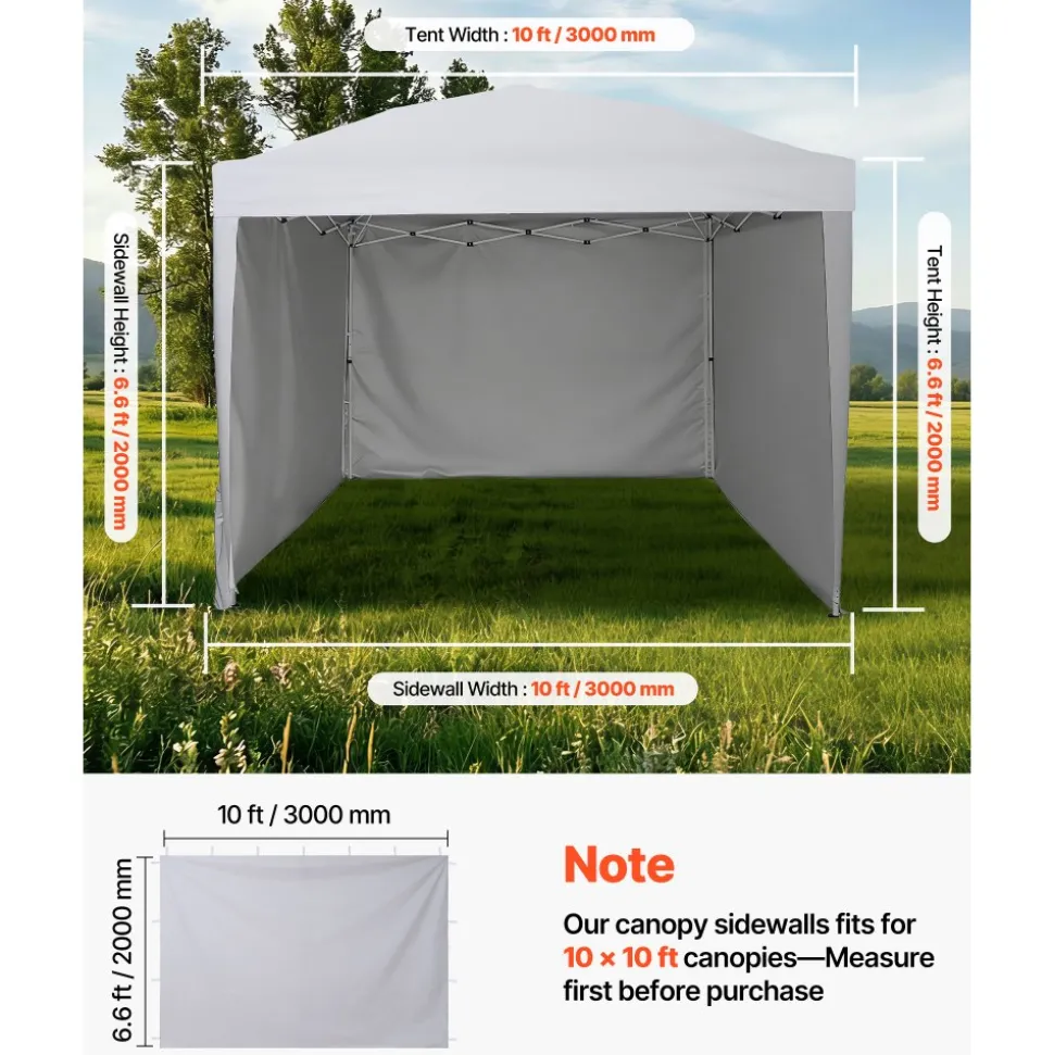 VEVOR Canopy Sidewalls, Fit for 10 x 10 ft Pop Up Canopy Tent, Tent Side Walls with Waterproof and Sunlight Protection Layer for Outdoor Event Tents, Vendor Booths, Camping (3 Sidewalls Only, White)