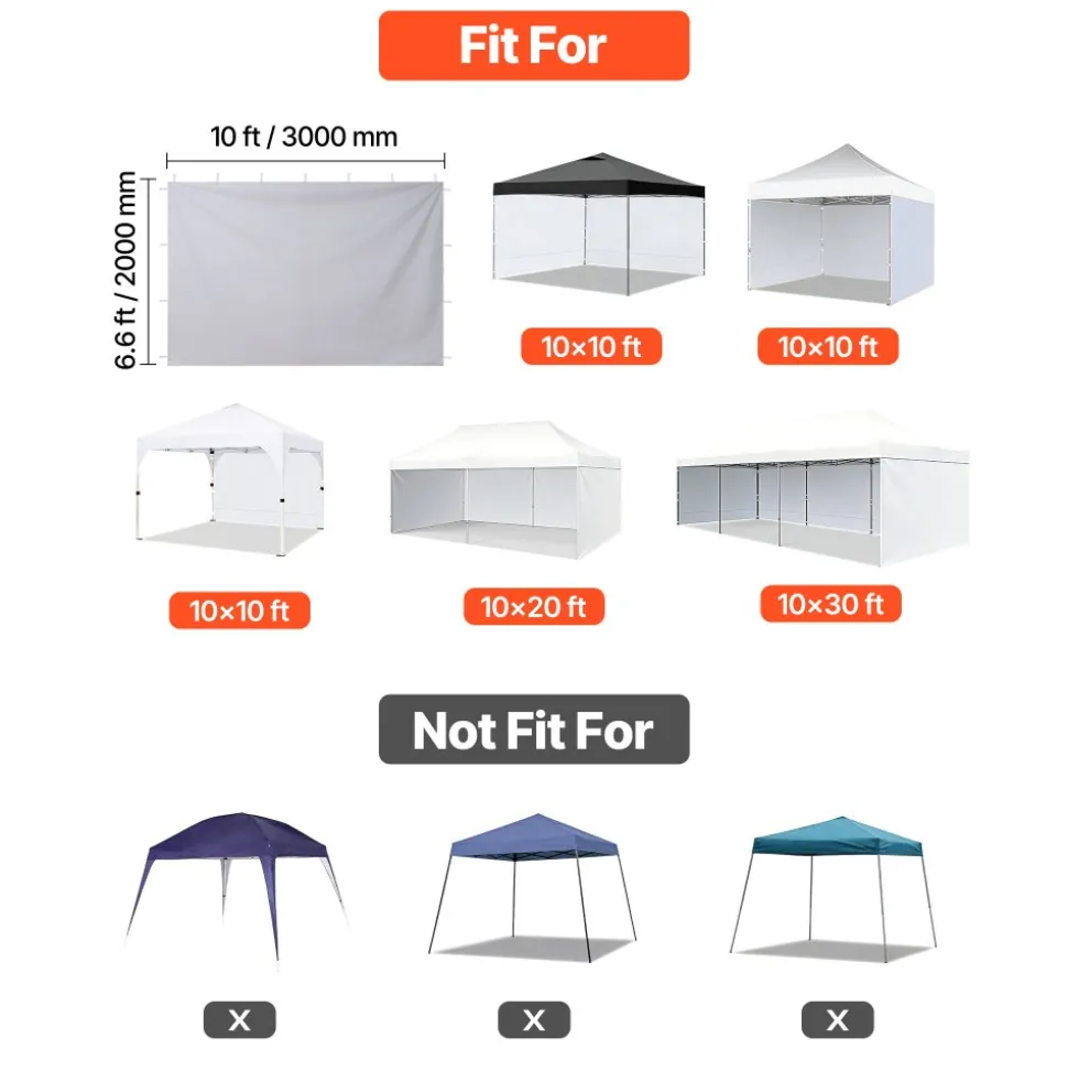 VEVOR Canopy Sidewalls, Fit for 10 x 10 ft Pop Up Canopy Tent, Tent Side Walls with Waterproof and Sunlight Protection Layer for Outdoor Event Tents, Vendor Booths, Camping (3 Sidewalls Only, White)