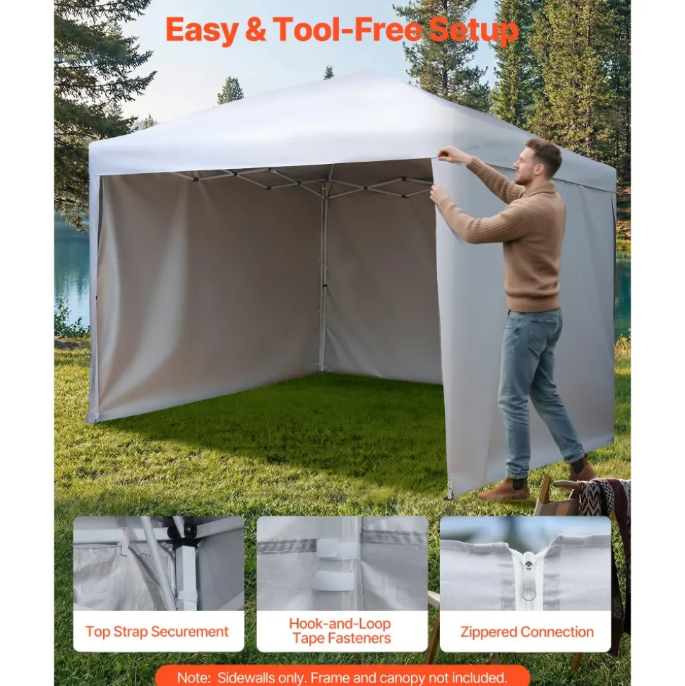 VEVOR Canopy Sidewalls, Fit for 10 x 10 ft Pop Up Canopy Tent, Tent Side Walls with Waterproof and Sunlight Protection Layer for Outdoor Event Tents, Vendor Booths, Camping (3 Sidewalls Only, White)