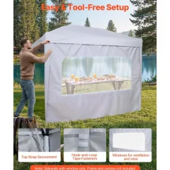 VEVOR Canopy Sidewalls, Fit for 10 x 10 ft Pop Up Canopy Tent, Tent Side Walls with Waterproof and Sunlight Protection Layer for Outdoor Event Tents, Vendor Booths, Camping (4 Sidewalls Only, White)