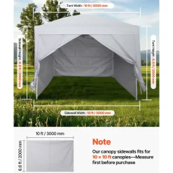 VEVOR Canopy Sidewalls, Fit for 10 x 10 ft Pop Up Canopy Tent, Tent Side Walls with Waterproof and Sunlight Protection Layer for Outdoor Event Tents, Vendor Booths, Camping (4 Sidewalls Only, White)