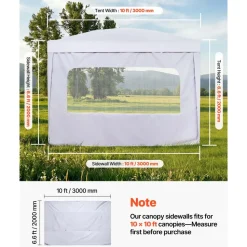 VEVOR Canopy Sidewalls, Fit for 10 x 10 ft Pop Up Canopy Tent, Tent Side Walls with Waterproof and Sunlight Protection Layer for Outdoor Event Tents, Vendor Booths, Camping (1 Sidewall Only, White)
