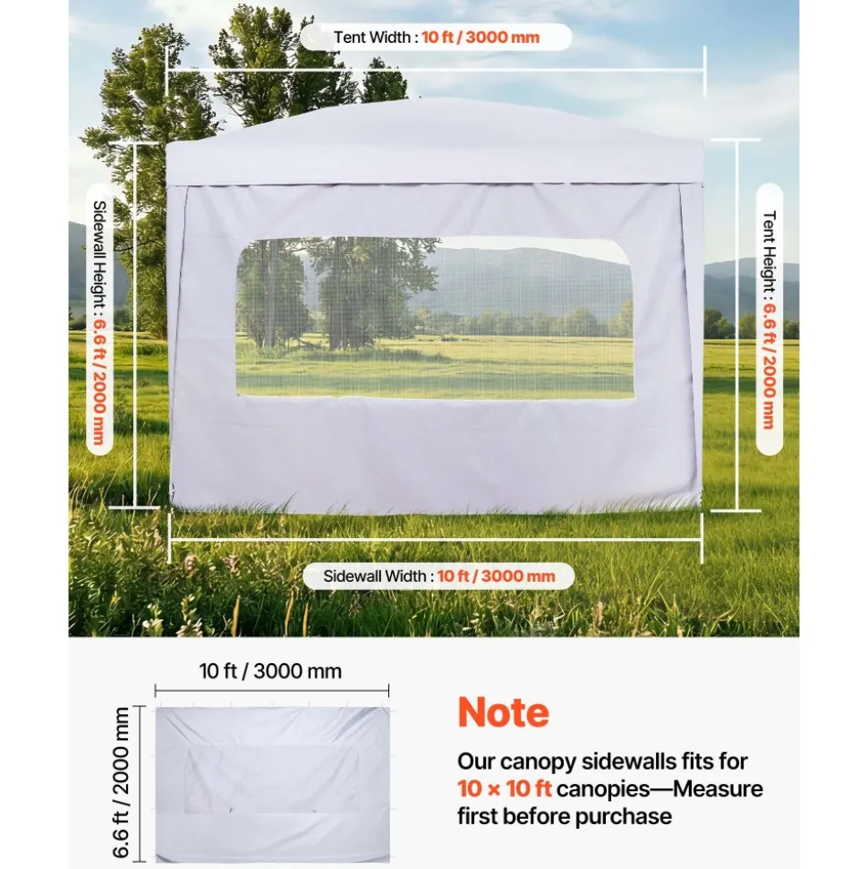 VEVOR Canopy Sidewalls, Fit for 10 x 10 ft Pop Up Canopy Tent, Tent Side Walls with Waterproof and Sunlight Protection Layer for Outdoor Event Tents, Vendor Booths, Camping (1 Sidewall Only, White)