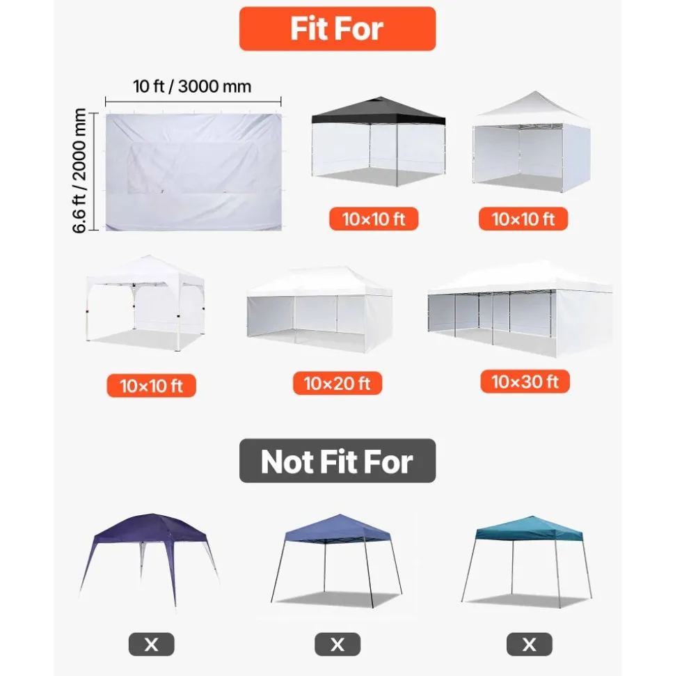 VEVOR Canopy Sidewalls, Fit for 10 x 10 ft Pop Up Canopy Tent, Tent Side Walls with Waterproof and Sunlight Protection Layer for Outdoor Event Tents, Vendor Booths, Camping (1 Sidewall Only, White)