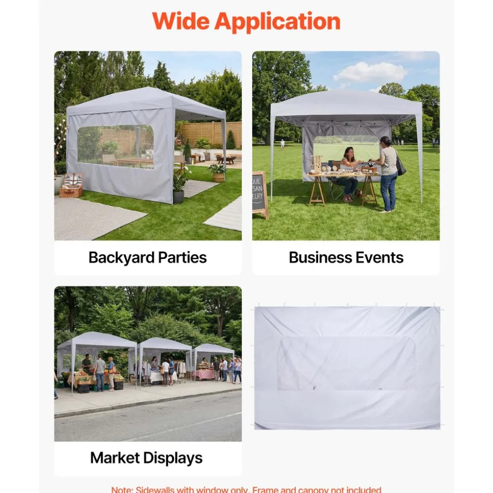 VEVOR Canopy Sidewalls, Fit for 10 x 10 ft Pop Up Canopy Tent, Tent Side Walls with Waterproof and Sunlight Protection Layer for Outdoor Event Tents, Vendor Booths, Camping (1 Sidewall Only, White)