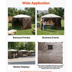VEVOR Canopy Sidewalls, 5.67 x 4.85 ft, Canopy Tent Walls with Waterproof and Sunlight Protection Layer, One-Sided Window Design, Fit for Outdoor Event Tents, Vendor Booths (3 Sidewalls Only, Brown)